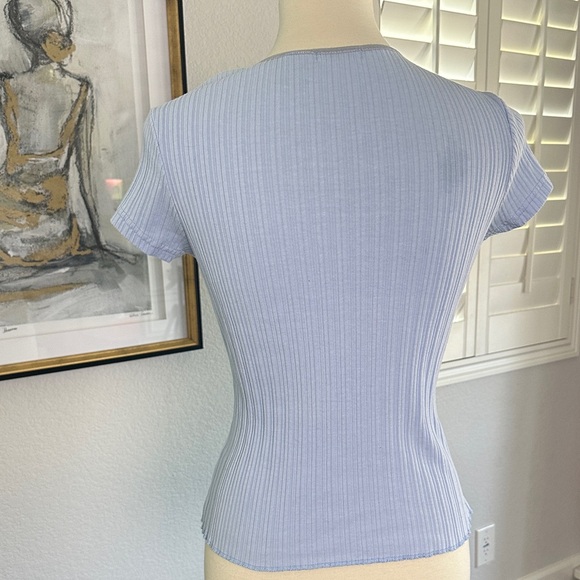 Sky Blue Ribbed Women's Top - Picture 6 of 7